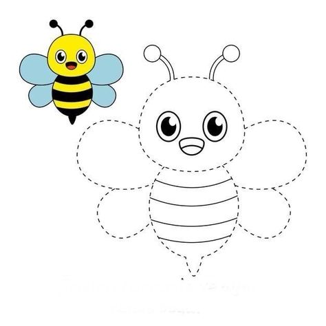 Bee Worksheet, Bee Drawing Easy, Bees For Kids, Bee Vector, Diy Coloring Books, Farm Theme Preschool, Trace And Color, Bee Drawing, Easy Art For Kids