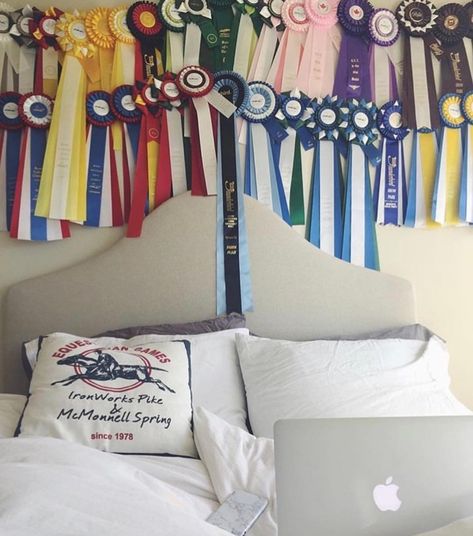 Equestrian Aesthetic Room, Horse Riding Ribbons Display, Equestrian Room Ideas, Equestrian Room Ideas Bedrooms, Equestrian Bedroom Ideas, Horse Ribbons Display Ideas, Equestrian Room, Horse Ribbon Display, Equestrian Bedroom