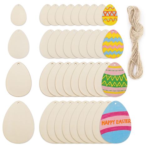 (Sponsored) Whaline 40Pcs Easter Egg Wooden Cutouts with Hemp Rope Easter Egg Unfinished Wood Ornaments Egg Shaped Blank Wooden Slices for Easter Spring Home Hanging Decoration Classroom DIY Art Craft (As an Amazon Associate I earn from qualifying purchases) #eastercrafts Easter Yard Art, Decoration Classroom, Classroom Diy, Wooden Slices, Diy Classroom, Wooden Cutouts, Hemp Rope, Egg Shape, Wood Ornaments