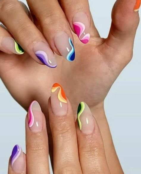 80s Nails Aesthetic, Colour Blocking Nails, 90s Theme Nail Designs, 80s Nails Acrylic, Summer Break Nails, 80s Nails 1980s, Abba Nails, 80s Inspired Nails, 80s Nail Designs