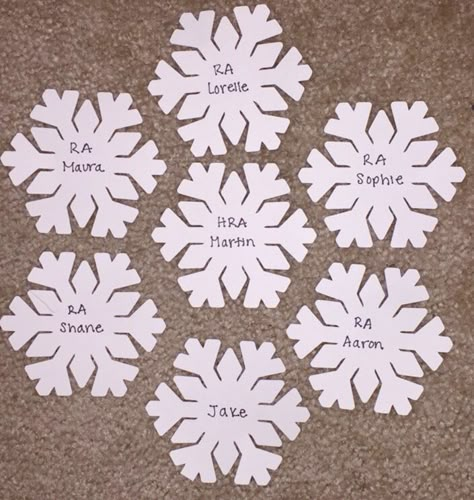 #reslife #doordecs #ra #snowflake Ra Christmas Door Decs, Winter Door Decs Ra, Doordecs Ra, Winter Door Decs, Resident Assistant Door Decs, Res Life Door Decs, Cubby Labels, Ra Door Tags, Snowflake Door