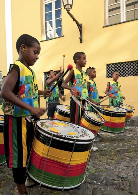 SALVADOR DA BAHIA BAHIA, BRAZIL In the days leading up to Carnival, which starts tomorrow, young Olodum drummers walk the streets of Salvador da Bahia practicing their rhythms. The northern city of Salvador has the largest Carnival celebration in the world, and is known for its African influence. Brazil Carnival Aesthetic, Carnival Brazil, Brazil People, Brazil Music, Salvador Brazil, Carnival Celebration, Brazil Culture, Living In Brazil, City Branding