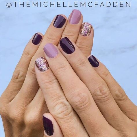 Colorstreet Nails - Aberdeen Aubergine (doubled), Manchester Mauve, and Tokyo Lights ❤️ | Color street nails, Hair and nails, Nail color combos Nail Color Combos, January Nails, Easy Nails, Dry Nail Polish, Cute Gel Nails, Get Nails, Dipped Nails, Nailed It, Color Street Nails