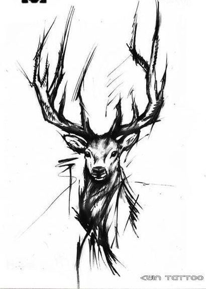 Deer Tattoo Sketch, Deer Sketch Tattoo, Large Simple Tattoo, Stag Drawing, Stag Tattoo Design, Elk Tattoo, Deer Tattoo Designs, Deer Sketch, Stag Tattoo