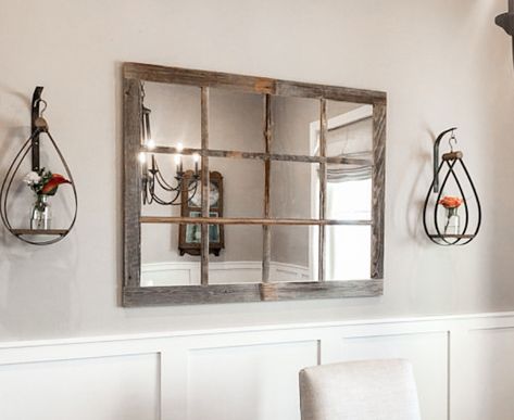 Farmhouse Wall Decor Mirrors, Wall Decor Mirrors, Farmhouse Kitchen Wall Decor, Window Pane Mirror, Rustic Mirror, Mirror Dining Room, Window Wall Decor, Rustic Window, Latest Interior Design