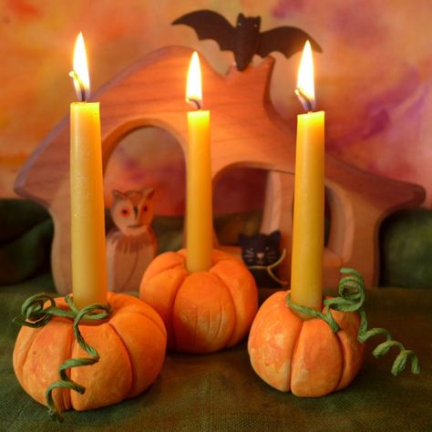 Pumpkin Candle Holder Pumpkin Candle Holders, Three Candle Holder, Candle Holder Crafts, Pumpkin Candle Holder, Pumpkin Candle, Three Candles, Easy Halloween Crafts, Pumpkin Candles, Cute Candles