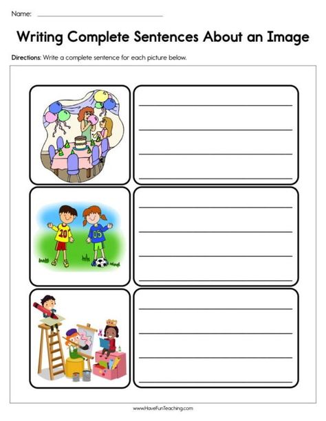 Subject and Predicate - Have Fun Teaching Write A Sentence About The Picture, Teaching Complete Sentences, Writing Sentences Worksheets, Creative Writing Worksheets, English Creative Writing, Writing Complete Sentences, English Notes, Complete Sentence, Writing Sentences