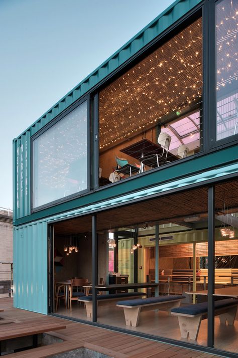 The New Wahaca Pop-Up Project – A Shipping Container Restaurant In London Shipping Container Restaurant, Shipping Container Cafe, Container Home Designs, Shipping Container Architecture, Shipping Container Design, Container Restaurant, Container Cafe, Container Buildings, Building A Container Home