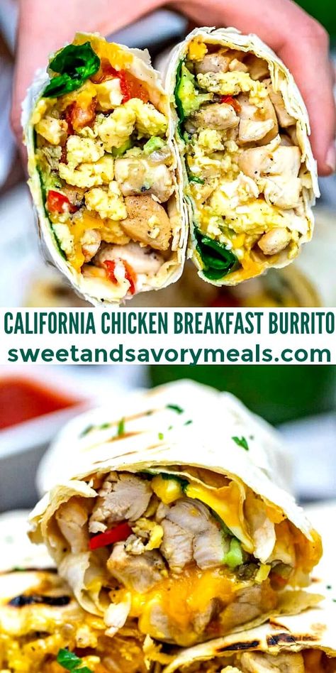 Essen, Healthy Chicken Breakfast Recipes, Eggs Chicken Breakfast, Grilled Chicken Breakfast Ideas, Breakfast With Chicken Ideas, Breakfast Chicken Burritos, California Breakfast Burrito, Canned Chicken Breakfast Recipes, Eggs And Chicken Breakfast