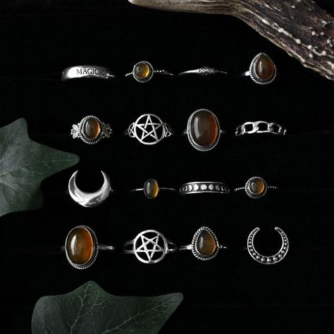 Witchy Rings, Many Rings, Oh My Goddess, Mushroom Jewelry, Alternative Jewelry, Amber Gemstone, Boost Your Mood, Jewelry Lockets, Witchy Jewelry