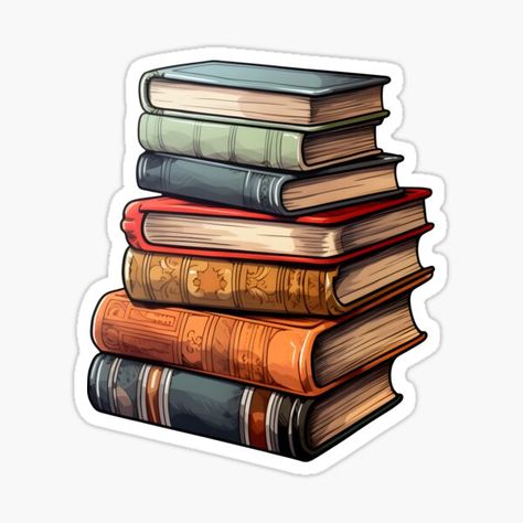 Stack of Books Pile of Old Books Sticker / books / old / pile of books / reading / read / library Books Printable Stickers, Pile Of Books Aesthetic, Old Book Design, Books Stickers Aesthetic, Book Stickers Printable, Book Stacks Aesthetic, Old Books Aesthetic, Library Stickers, Book Pile