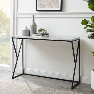 White : Console, Sofa & Entryway Tables : Target Marble Entry Table, Sofa Entryway, Narrow Entryway Table, Portland House, 1st House, Console Table Living Room, Console Table Styling, Apartment Stuff, Glam Modern