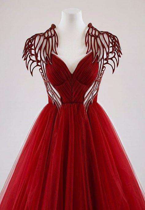 Red Fantasy Gown, Red Fantasy Dress, Witch Aesthetic Outfit, Red Angel, Angel Gowns, Red Wedding Dress, Haute Couture Gowns, Witch Dress, Court Dresses