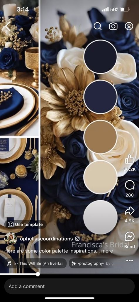 Midnight Blue Wedding, Navy Blue Wedding Theme, Blue Pallets, Navy Gold Wedding, Navy Blue And Gold Wedding, Burgundy Wedding Colors, Blue Gold Wedding, Pallet Wedding, Gold Color Palettes