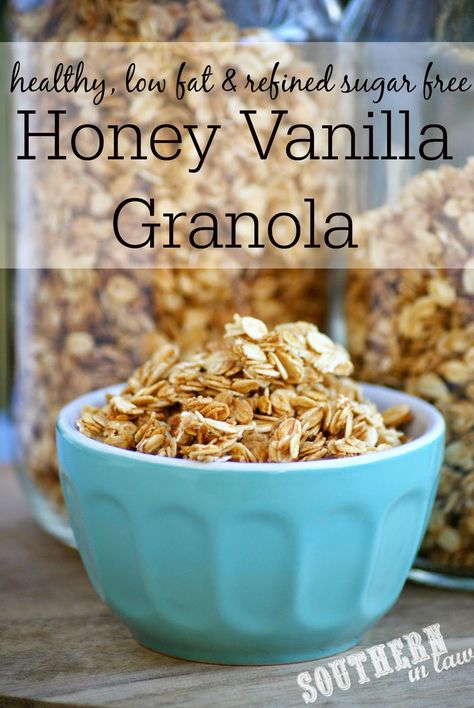 Southern In Law: Recipe: Healthy Homemade Honey Vanilla Granola Vanilla Granola Recipe, Healthy Homemade Granola, Vanilla Granola, Homemade Granola Healthy, Honey Granola, Granola Breakfast, Granola Recipe, S'mores, Granola Recipes