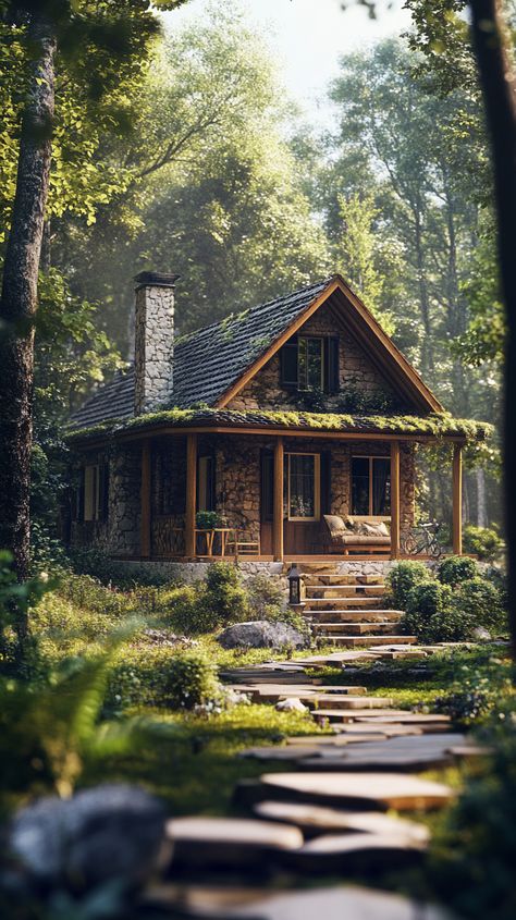 A house nestled in enchanting woodland Grandmacore Aesthetic, Forest Living, Forest Homes, Living In Harmony, Old Cabins, Pictured Rocks, Woodland House, Pictured Rocks National Lakeshore, In Harmony With Nature