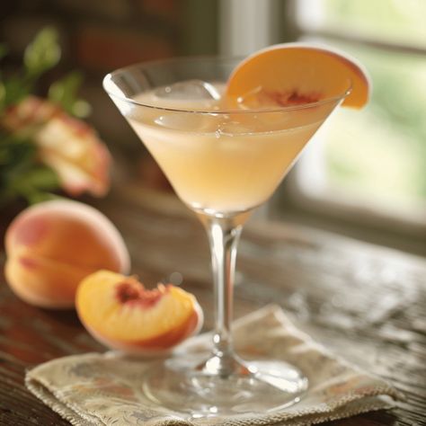 White Peach Martini - recipe inspire White Peach Drink Recipes, White Peach Martini, White Peach Cocktail, White Cranberry Peach Cocktail, Peach Martini Recipe Vodka, Peach Vodka Cocktails, Peach Martini, Martini Recipes Vodka, Rosemary Cocktail