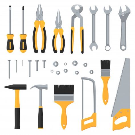 Construction hardware industrial tools v... | Premium Vector #Freepik #vector #vintage #hand #brush #construction Woodshop Tools, Plastic Tool Box, Wooden Tool Boxes, Carpentry Tools, Flat Icons, Construction Tools, Work Tools, Fathers Day Crafts, Home Tools