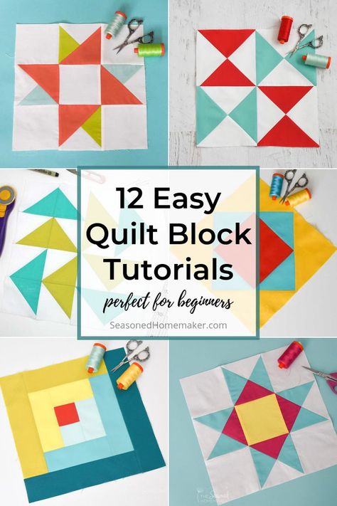 Easy Quilt Blocks For Beginners, Quilt Blocks For Beginners, Quilt Block Patterns Easy, Easy Quilt Blocks, Learn To Quilt, Quilt Blocks Easy, Modern Quilt Blocks, Basic Quilt, Quilt Block Patterns Free