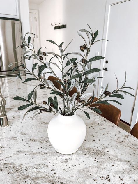 Faux Olive Branch In Vase, Olive Branch Decor Ideas, Olive Branch In Vase, Olive Branches In Vase, Olive Branch Centerpiece, Olive Branch Arrangement, Olive Branch Decor, Olive Bush, Olive Decor