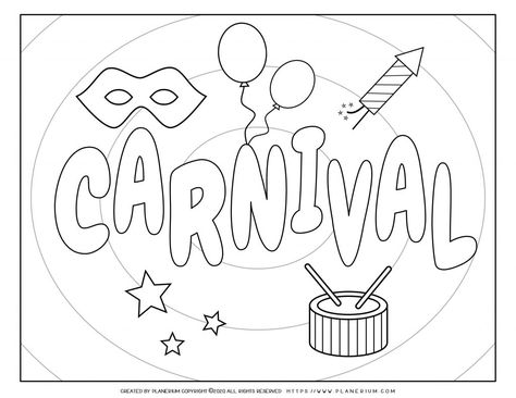 Carnival - Coloring Page Worksheet - Carnival Poster | Planerium Carnival Coloring Pages, Carnival Printables, Carnival Activities, Carnival Poster, Coloring Crafts, Carnival Celebration, Carnival Crafts, Kids Carnival, Carnival Posters