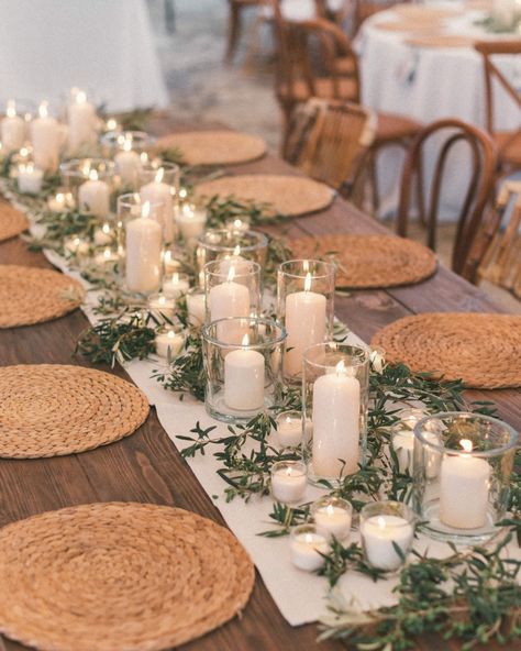 Minimalist Wedding Decor: 2023 Guide With Chic Decoration Ideas Rustic Wedding Candles, Botanical Table Setting, Dinner Table Candle Decor, Wedding Table Candle Decorations, Casual Wedding Table Settings, Wedding Table Decor Candles, Intimate Wedding Reception Ideas, Rustic Wedding Decor Centerpieces, Trendy Wedding Ideas