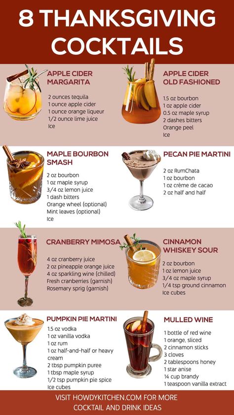 A variety of Festive Thanksgiving Cocktail Recipes featuring classic Bourbon Thanksgiving Cocktails, Margaritas, Thanksgiving Whiskey Cocktails, Thanksgiving Tequila Cocktail  and Thanksgiving Wine Cocktails perfect for your holiday table. Best Drink Recipes, Spiked Drinks, Thanksgiving Punch, Holiday Party Drinks, Holiday Drinks Alcohol, Thanksgiving Cocktail Recipes, Thanksgiving Cocktail, Best Drink, Traditional Thanksgiving Menu