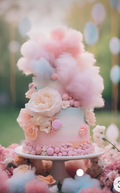 Candy Cake Birthday, Cotton Candy Cake, Cotton Candy Wedding, Wedding Barbie, Cotton Candy Cakes, Cloud Cake, Cake Birthday Cake, Wedding Cake Ideas, Candy Cakes