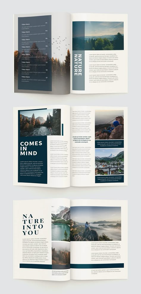 Mountain Nature Magazine Template InDesign - 20 pages Nature Editorial Design, Nature Magazine Design, Travelling Brochure, Graphic Design Brochure Layout, Indesign Layout Inspiration, Environmental Magazine, Westmont College, Indesign Layouts, Tourism Magazine