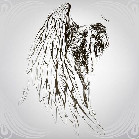 Fallen Angel Tattoo, Archangel Tattoo, Angel Vector, Demon Tattoo, Amazing Tattoos, Angel Tattoo Designs, Angel Drawing, Geniale Tattoos, Warrior Tattoo