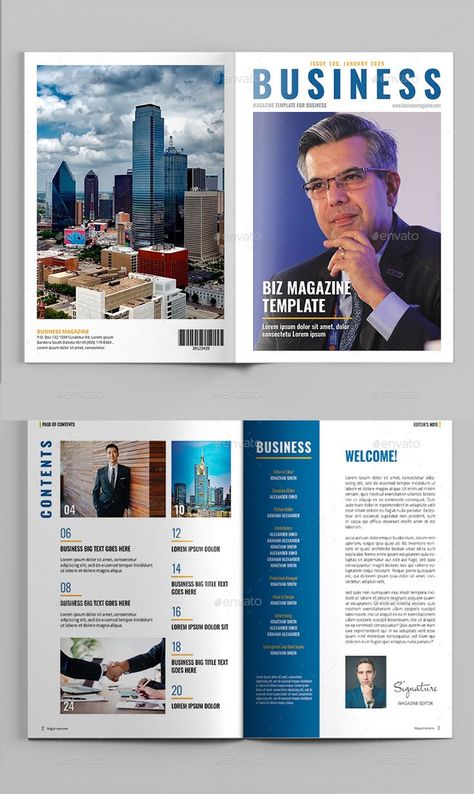 Business Magazine Template, This can be used for business, corporate or any others purpose. Total 32 custom pages. Super simple to edit and customize with your own details! Corporate Magazine Layout Design, Business Magazine Design, Business Magazine Layout Design, Business Magazine Cover, Corporate Magazine, Magazine Back Cover, Free Font Websites, Company Magazine, Magazine Cover Page