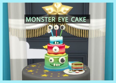 Monster Eyes Birthday Cake | Patreon Sims Recipes, Sims 4 Birthday Cake, 4 Birthday Cake, Sims Pets, Halloween City, Furniture Cc, Cooking For A Group, Sack Lunch, 4 Birthday