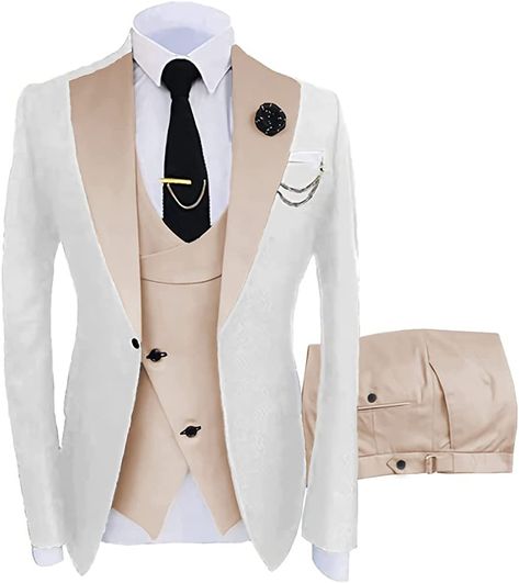 3 Piece Suit Men Slim Fit Champagne Wedding Groom Suit for Men Slim Fit Blazer Vest Pant Tuxedos Formal Suits US34,XXS at Amazon Men’s Clothing store White Blazer Vest, Suit For Men Wedding, Formal Suits Men, Suit Prom, Mens 3 Piece Suits, Dress Luxury, Slim Suit, Prom Suits, Slim Fit Suits