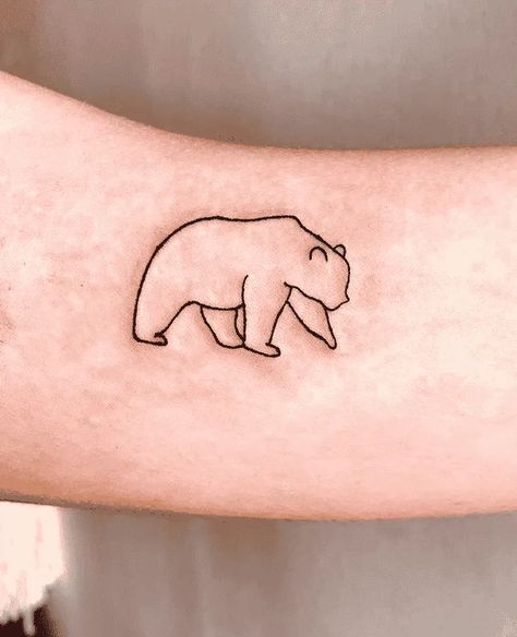 Patchwork Bear Tattoo, Linework Bear Tattoo, Small Bear Tattoo Men, Outline Of A Bear Tattoo, Line Work Bear Tattoo, Small Colorado Tattoo Ideas, Three Bear Tattoo, Bear Outline Tattoo Silhouette, Grizzly Bear Outline Tattoo