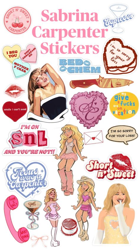 #shortnsweet #taste #sabrinacarpenter #carpenter #sabrina #aesthetic #stickerpack #stickers #collage Sabrina Aesthetic, Emoji Stickers Iphone, Sabrina Carpenter Outfits, Stickers Collage, Printable Sticker Sheets, Sticker Design Inspiration, Preppy Stickers, Harry Potter Diy, School Stickers