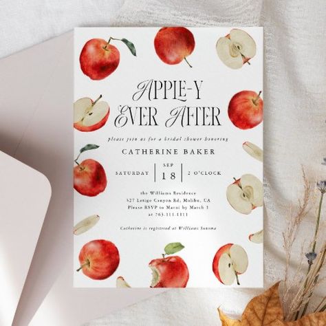 $2.65 | Apple Bridal Shower Invitation | Bridal Shower Invitations | apple bridal shower, appley ever after, rustic, wedding shower, fall, autumn, watercolor, botanical, red, modern Holiday Party Bar, Apple Wedding, Autumn Watercolor, Apple Theme, Wedding Party Supplies, Bridal Brunch, Couple Shower, Bridal Shower Theme, Free Birthday Invitations