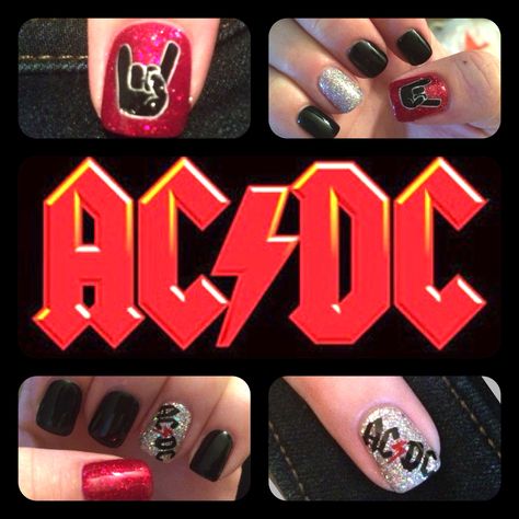 AC⚡️DC nail art by Christine (artsychris) Instagram Ac Dc Nails, Acdc Nails, Music Nails, Rock Nails, Band Nails, Highway To Hell, Retro Nails, Rock And Roll Bands, Queen Band