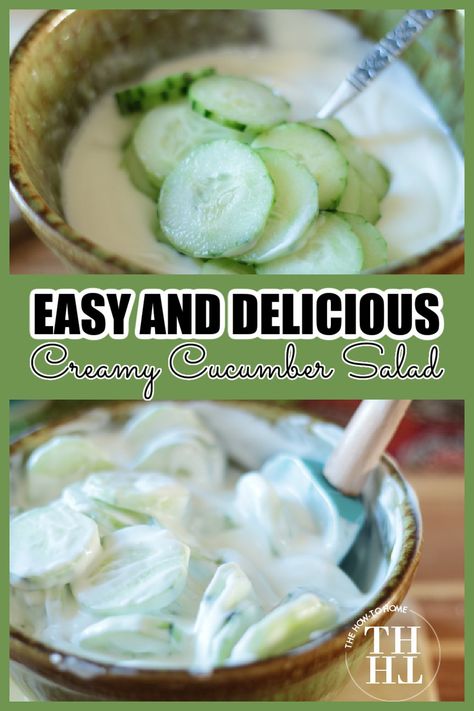 Easy to make creamy cucumber salad. Perfect for picnics and summer party entertaining. Great salad recipe. Creamy Vinegar Cucumber Salad, Cucumber Salad Recipes Vinegar, Cucumbers And Sour Cream, Sour Cream Cucumber Salad, Cream Cucumber Salad, Creamed Cucumber Salad, Cucumber Side, Cucumber Onion Salad, Cucumber Salad Vinegar