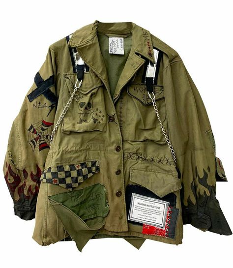 Dustofgods Punk Fashion Diy, Battle Jacket, Diy Jacket, Concept Clothing, Army Jacket, Upcycled Fashion, Alt Fashion, Swaggy Outfits, Character Outfits