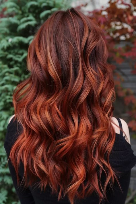 Discover 30 stunning fall hair colors, from rusty red to deep teal, perfect for adding warmth and style to your look this season. Copper Orange Highlights On Brown Hair, Deep Copper Hair Color With Money Pieces, Lived In Copper Balayage, Mahogany Copper Hair Color, Red To Brown Hair, Shadow Root Orange Hair, Brown With Red Balayage, Red Hair Ombre Balayage, Fall Hair Colors Red Auburn