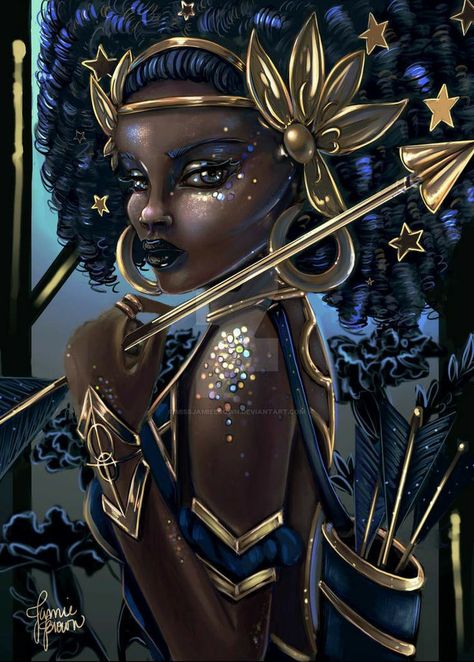 Zodiac Sagittarius Art, Sagittarius Art, Queen Drawing, Sagittarius Girl, Sagittarius Women, Goddess Tattoo, The Color Blue, The Archer, Black Goddess