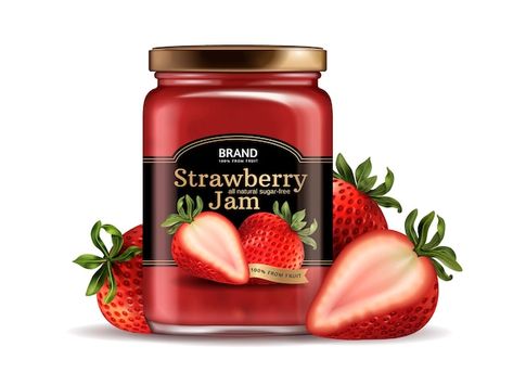 Strawberry Jam Packaging, Food Stall Design, Jam Packaging, Jam Label, Sugar Free Jam, Strawberry Compote, Tomato Jam, Jar Mockup, Fruit Jam