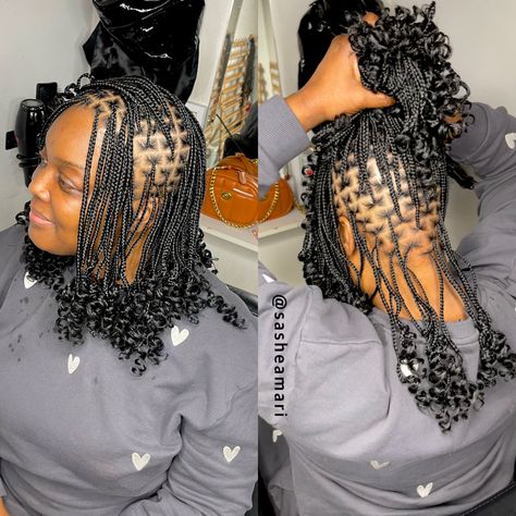 Bob Braids With Curly Ends, Bob Box Braids With Curly Ends, Short Knotless Braids With Curly Ends, Faux Locs Marley Hair, Knotless Bob, Short Bob Braids, Braids With Curly Ends, Hair Braid Patterns, Weave Hairstyles Braided