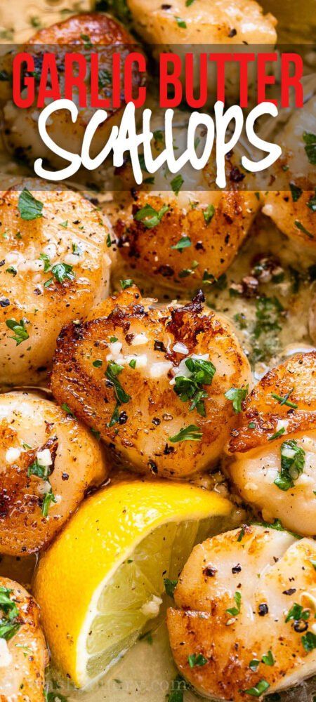 These simple Garlic Butter Scallops are pan-seared and seasoned to perfection. Serve by themselves or over freshly cooked pasta for an elegant, yet quick meal. Essen, Butter Scallops Recipe, Garlic Butter Scallops Recipe, Garlic Butter Scallops, Simple Garlic Butter, Smoked Seafood, Easy Scallop Recipes, Butter Scallops, Scallop Pasta