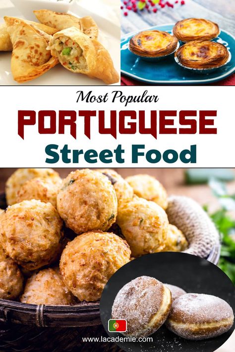 Discover a mouth-watering array of savory and sweet dishes from Portugal's diverse street food scene. Indulge in iconic bites like bifana sandwiches and pastel de nata while exploring the unique flavors of this delicious cuisine. Trip To Portugal, Portugal Food, Portuguese Desserts, Portuguese Cuisine, Street Foods, Portuguese Recipes, Reduce Food Waste, World Recipes, Grocery List