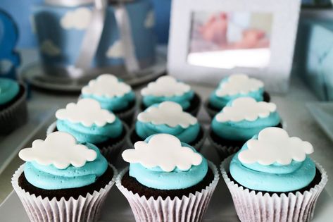 Sky Cupcakes, Cloud Cupcakes, Christening Cupcakes, Cloud Theme, Blue Cupcakes, Blue Cups, You Are My Sunshine, Christening, Blue Sky