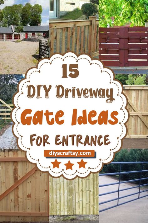 Wooden Entrance Gates Driveway, Wooden Driveway Gate Ideas, Pallet Gate Diy, Driveway Gates Wooden, Driveway Fence Ideas, Diy Gates And Fences, Driveway Security Gates, Wood Gate Diy, Diy Driveway Gate