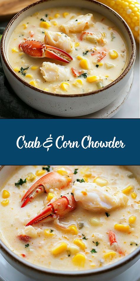 Crab & corn chowder is a rich, creamy, and flavorful soup packed with sweet corn, tender crab meat, and smoky bacon. This comforting dish is perfect for chilly nights, special occasions, or whenever you’re craving a bowl of indulgent seafood goodness. Crab Corn Chowder, Crab And Corn Chowder, Lobster Chowder, Crab Chowder, Canned Crab Meat, Seafood Dish Recipes, Crab Soup, Oyster Crackers, Soups And Chowders