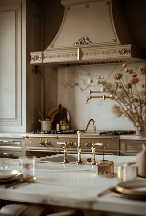 French Parisian kitchen design secrets showcasing elegant white marble countertops and classic cabinetry French Parisian Kitchen, Parisian Kitchen, Parisian Decor, Parisian Interior, French Style Homes, Inspire Me Home Decor, Elegant Kitchens, Classic Kitchens, French Interior