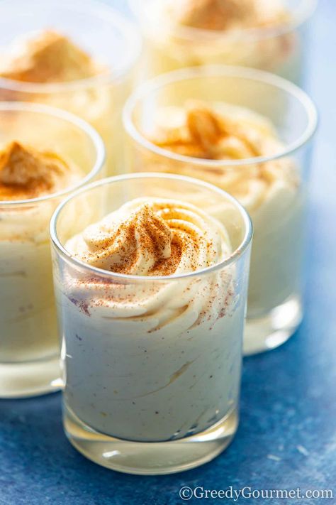 Eggnog Mousse - An Easy Christmas Dessert | Greedy Gourmet Thai Dessert Recipe, Thai Recipes Dessert, Thai Sticky Rice, Eggnog Dessert, Recipes With Cool Whip, Spiked Eggnog, Mango Sticky Rice, Christmas Desserts Easy, Eggnog Recipe